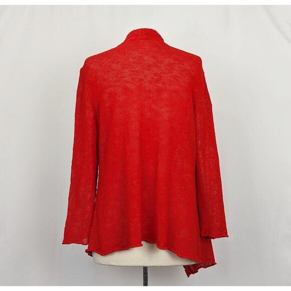 Eileen Fisher Cardigan Sweater Red Linen Blend Open Front Misses Size L - Picture 4 of 7